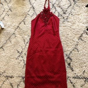 Red Karen Millen silk cocktail halter dress